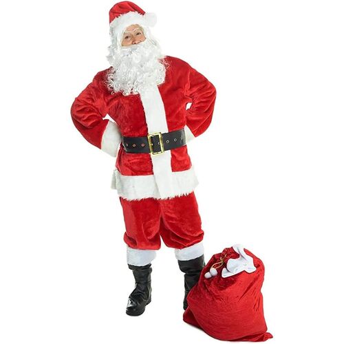 Christmas Santa Claus Costume Mens Luxurious Long Plush Gol