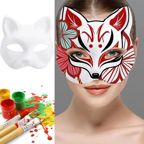 10/5Pcs Japanese Mask Half Face Hand-painted Cat Fox Mask An