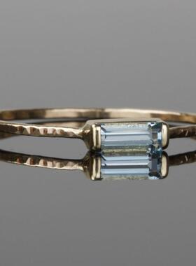 Simple  Aquamarine Baguette Ring  Natural Aquamarine Art De