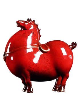 招财红色唐马摆件陶瓷家居客厅办公桌面酒柜装饰摆设瓷器马工艺品