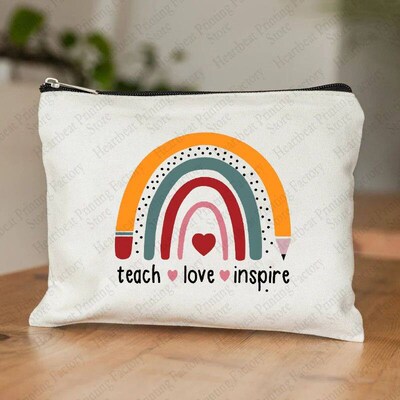 Teach Love Inspire Pattern Cosmetics Bag Rainbow Toiletry Ba