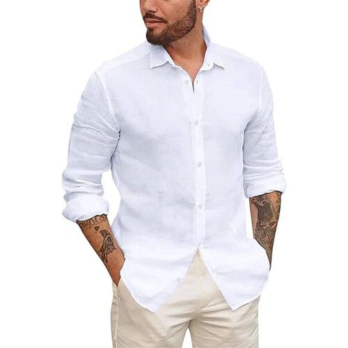 Mens Button Up Shirts for Men Long Sleeve Cotton Linen Hawai
