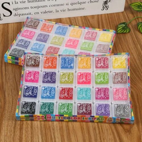 24Pcs Mini Kids Fingerprint Painting Colorful Ink Pad Stamp