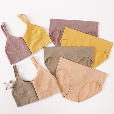 Seamless Women Bra Briefs Set Push Up Bra Crop Top High Wais