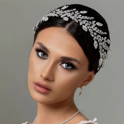 Luxury Zircon Bridal Leaf Headband Wedding Accessories for W