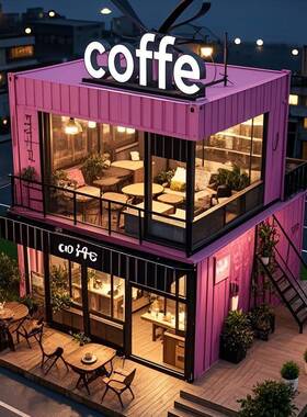 别墅集装箱街区规划商业街店铺粉紫色梦境集装箱咖啡馆西餐厅