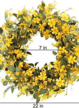 装饰花环黄色雏菊花环45cm春季和夏季花环用于户外或家庭装饰装饰