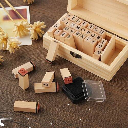 1 Set Self Inking Number Letter Stamp School Stationery Wood