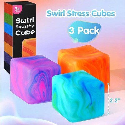 3Pcs Swirl Stress Cube ice Squishy Toys Solid Squeeze Square