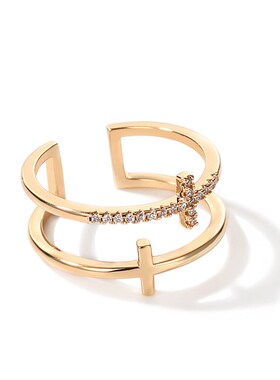 Silver Color Double Cross Flashing Zircon Open Rings for Wom