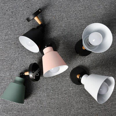 Nordic Wood Wall Lamps Modern Color Macaroon E27 Wall Lights