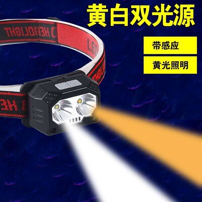 White and yellow dual light source LED headlight built-in li