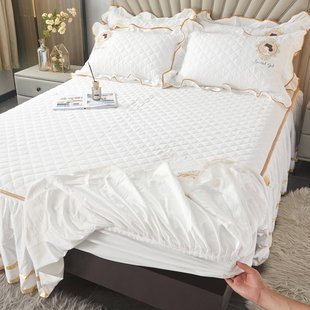 纯色大豆夹棉床笠式床裙款二合一体单件白色床罩全包防滑四季通用