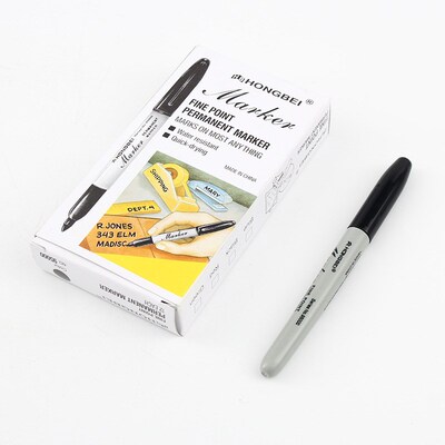 12pcs Black Permanent Marker Pens, Fine Tip, Waterproof, Qui