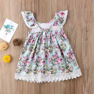 2-7Y Baby Girls Summer Dress Kids Clothing Sleevelss Lace Fl