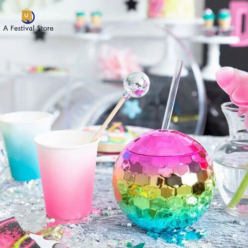 Disco Ball Cup with Straw Wedding Bridal Shower Bachelorette