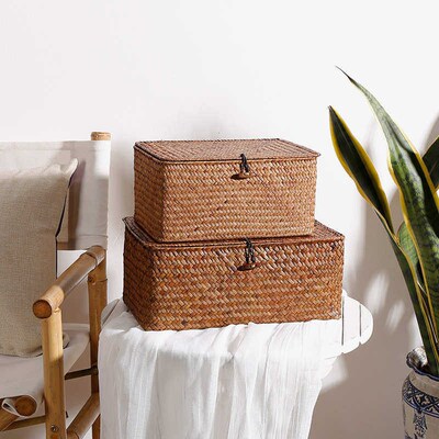 Rattan woven storage basket bamboo woven grass woven storage