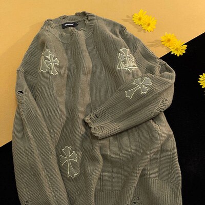 Cross pattern design pullover sweaters women vintage embroid