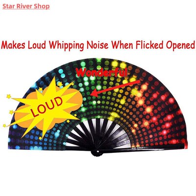 34 cm Large Folding Hand Fan Fold 1 pcs Dot Rainbow Print Bl