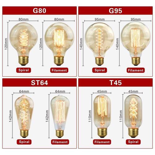 Retro Edison Bulb E27 220V 40W Light Bulb A60 ST58 ST64 T10