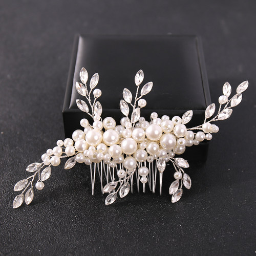 Silver Color Flower Pearl Crystal Wedding Hair Comb Hair Acc
