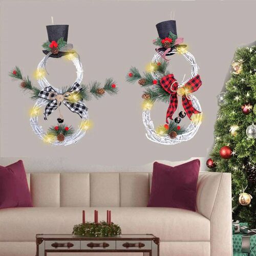 Christmas Luminous Snowman Wreath Garland Led Light Door Dec