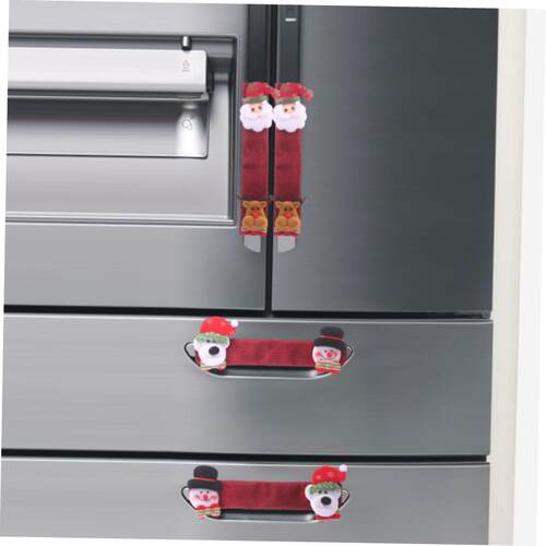 4pcs Christmas Linen Refrigerator Gloves Refrigerator Handle
