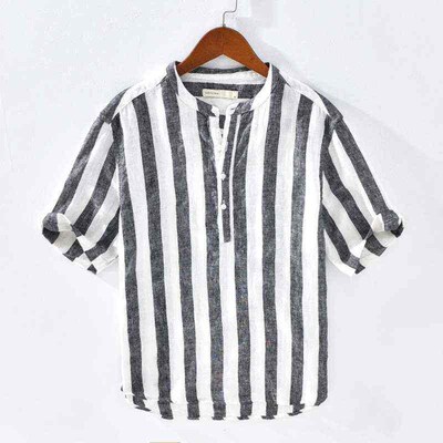 1804 mens short-sleeved shirt literary fresh pullover loose