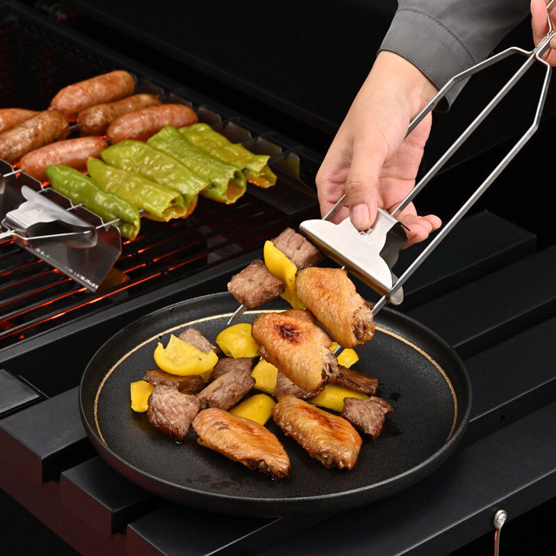 Three-prong Barbecue Fork Stainless Steel Barbecue Bamboo Sk - 实物图