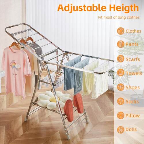 Folding Clothes Rack Standing Clothes Airer with Accessories