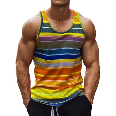 Stripe Colours d Printed Tank Top For Men Summer Classic