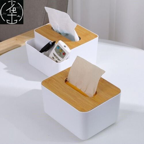 tissue box room paper storage napkin holder 收纳竹盖纸巾盒