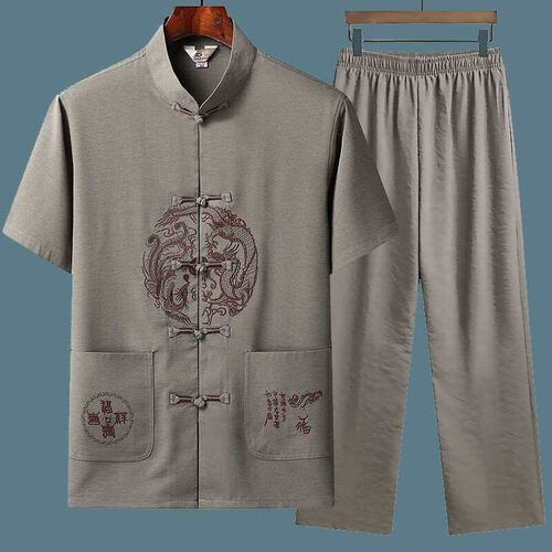 Tang Suit Mens Middle-aged and Elderly Short-sleeved Ice Si