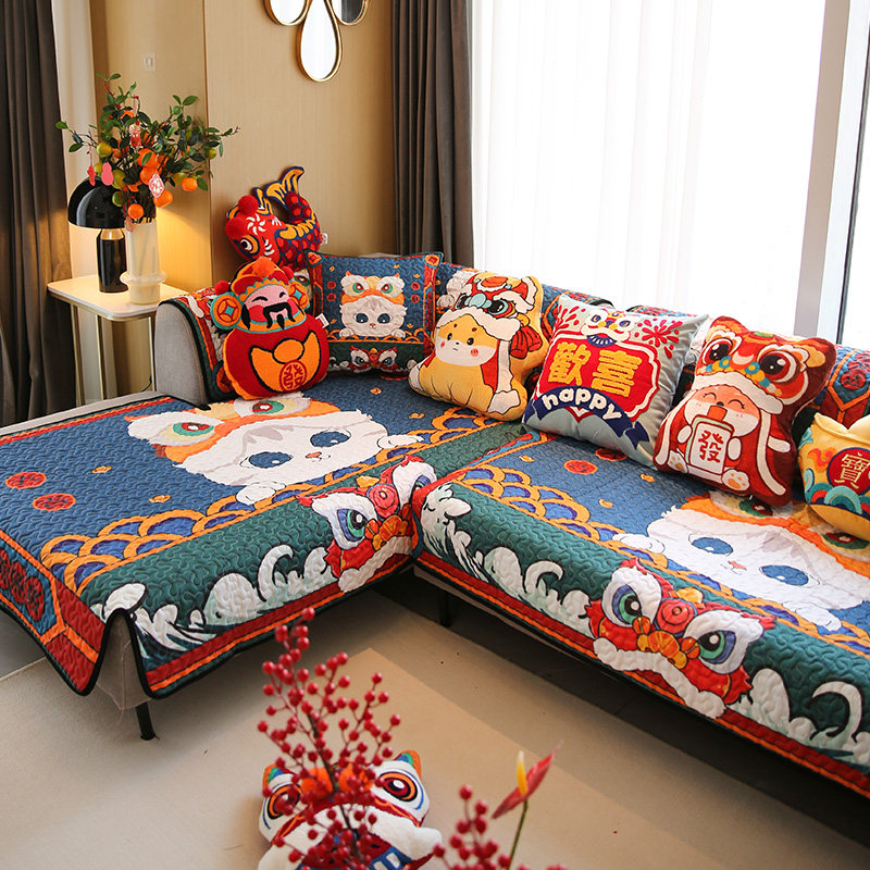 敏顺国潮贵妃沙发垫新年喜庆款四季通用卡通沙发罩防滑沙发盖布,居家布艺,沙发垫,淘宝优惠券,粉丝福利购,淘宝优惠卷