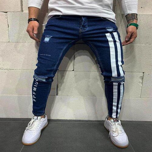 Printed mens ripped black leggings, painted jeans,