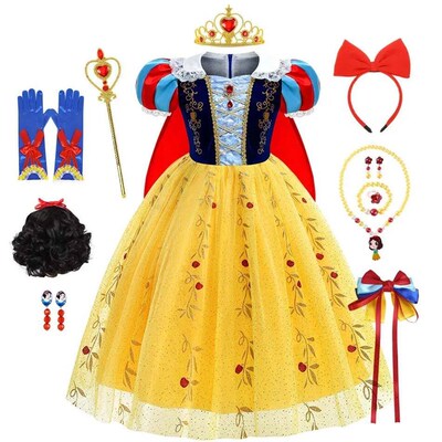 Luxury Snow White Dress Girl Princess Costume With Cloak Kid
