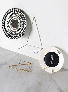 自创墙上瓷盘挂架折叠托架台式两用座架金属支架子壁挂瓷盘托架