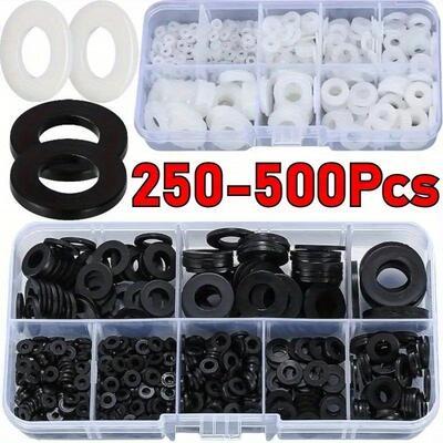 250-500pcs黑色白色尼龙垫片盒装 塑料垫片尼龙垫圈套装绝缘垫片