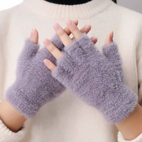 Women Men Half Finger Winter Imitation Mink Cashmere Gloves