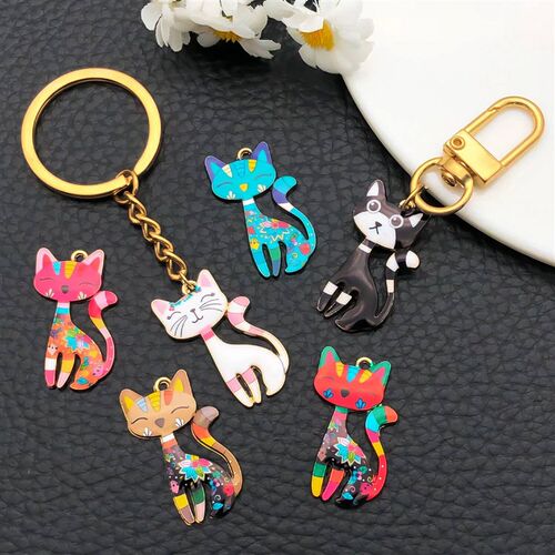 Set of 5/10 Whimsical Oil-Drip Cat Charms - Artistic DIY Cra