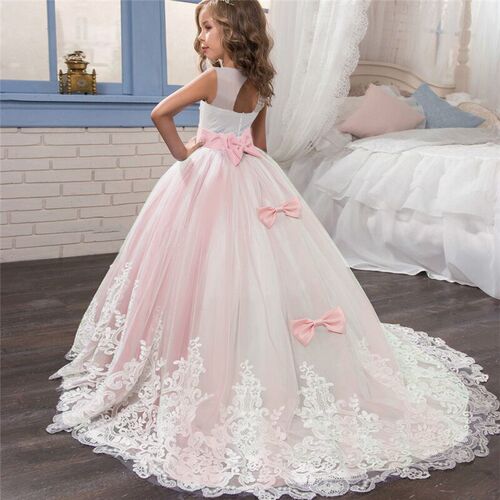 Fancy Flower Long Prom Gowns Teenagers Dresses for Girl Chil