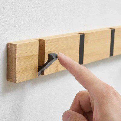 Foldable Bamboo Clothes Hooks Behind Door Wall-mounted Hange