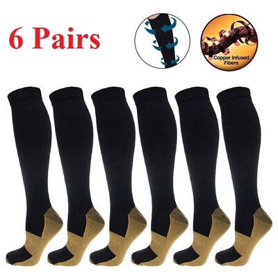 6 Pair Copper Compreion Sock Women Men Anti Fatigue Pain Rel