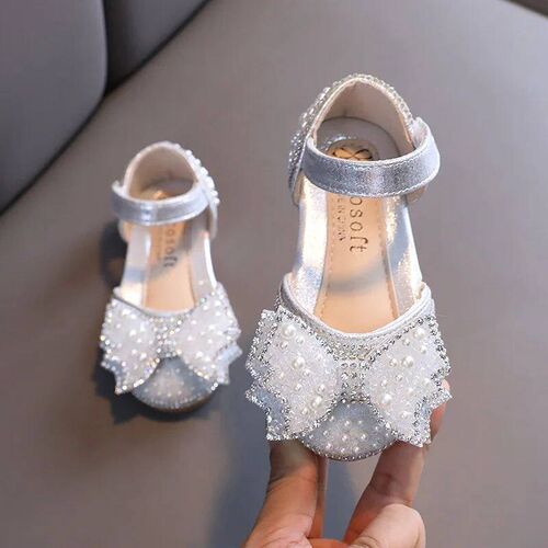 Summer Girls Flat Princess Sandals Fashion Sequins Bow Rhine