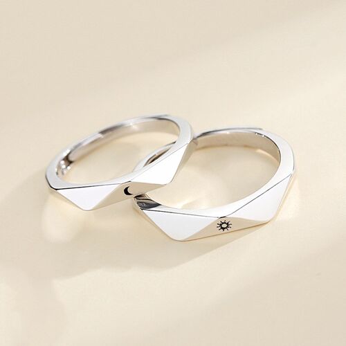New Fashion Couple Ring Silver Plated Sun Moon Adjustable Op