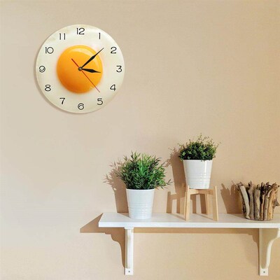 Sunny Side Up Fried Egg Kitchen Wall Clock 3D Flat Design Br