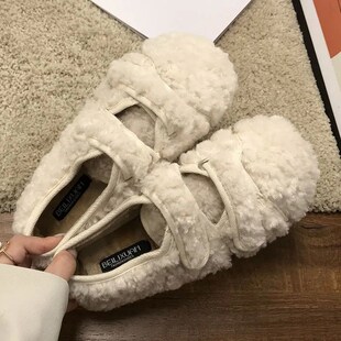 Flats Mary Jane Fluffy Shoes Womens Winter Wear New Fashion