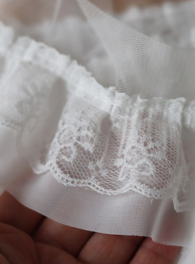 12CM Wide White Black Three Layers 3D Pleated Mesh Chiffon F