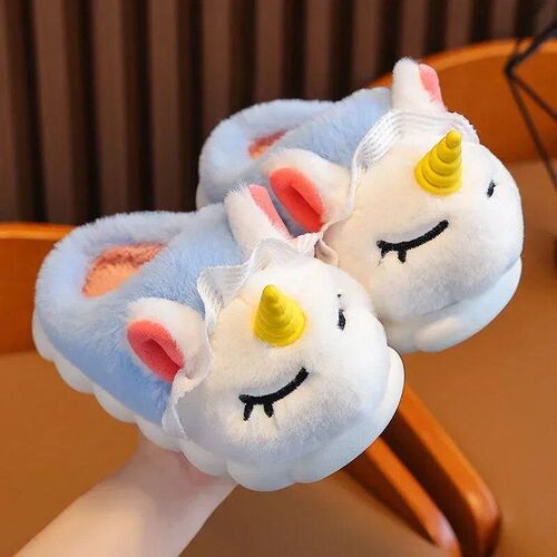 New Winter Kids Plush Slippers Cartoon Unicorn Childrens In