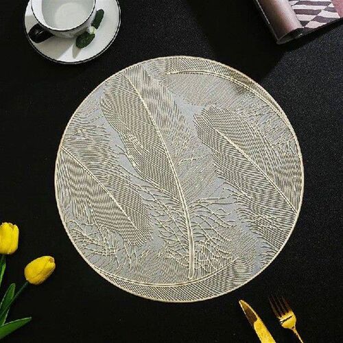1Pc 38x38cm Round Feather Pattern Dining Table Mat PVC Hot